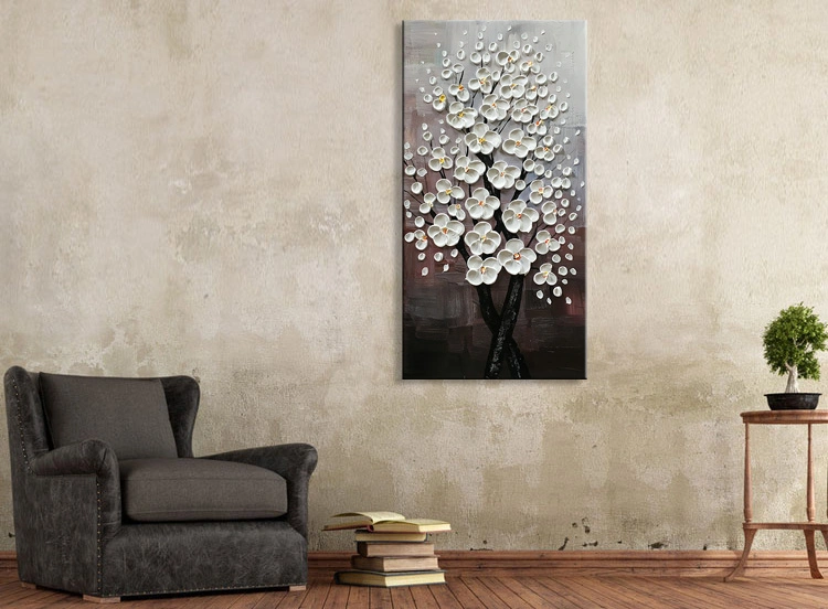 Handmade 3D Texture Flower Oil Painting on Canvas Vertical Wall Art