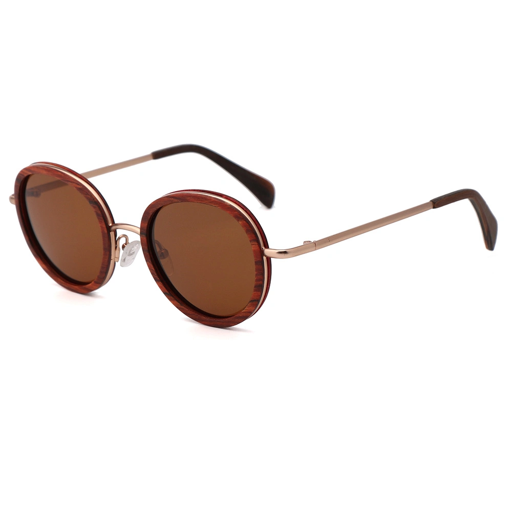 Metal and Wooden Combination Oval Frame Tac with Mirror UV400 Sunglasses