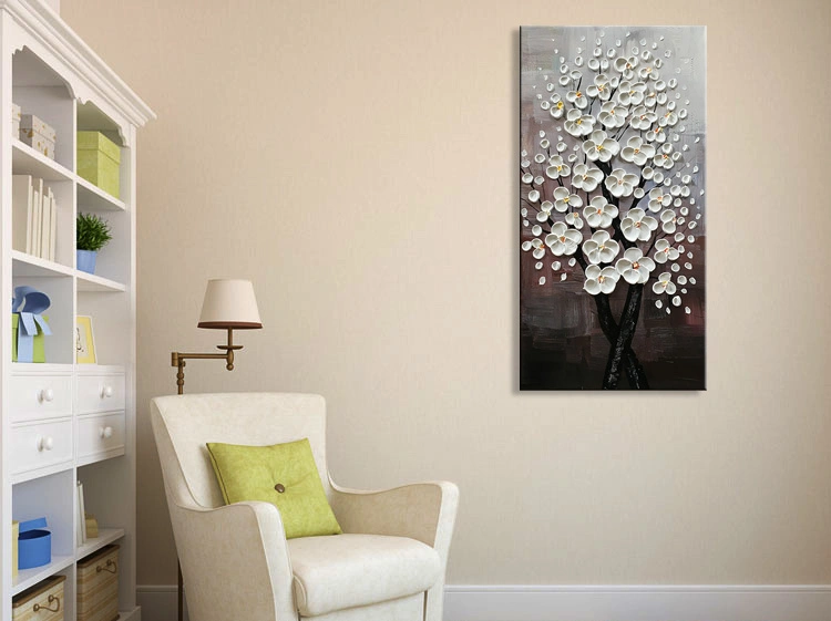 Handmade 3D Texture Flower Oil Painting on Canvas Vertical Wall Art